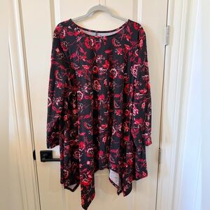 Roaman's Black and Red Floral Tunic